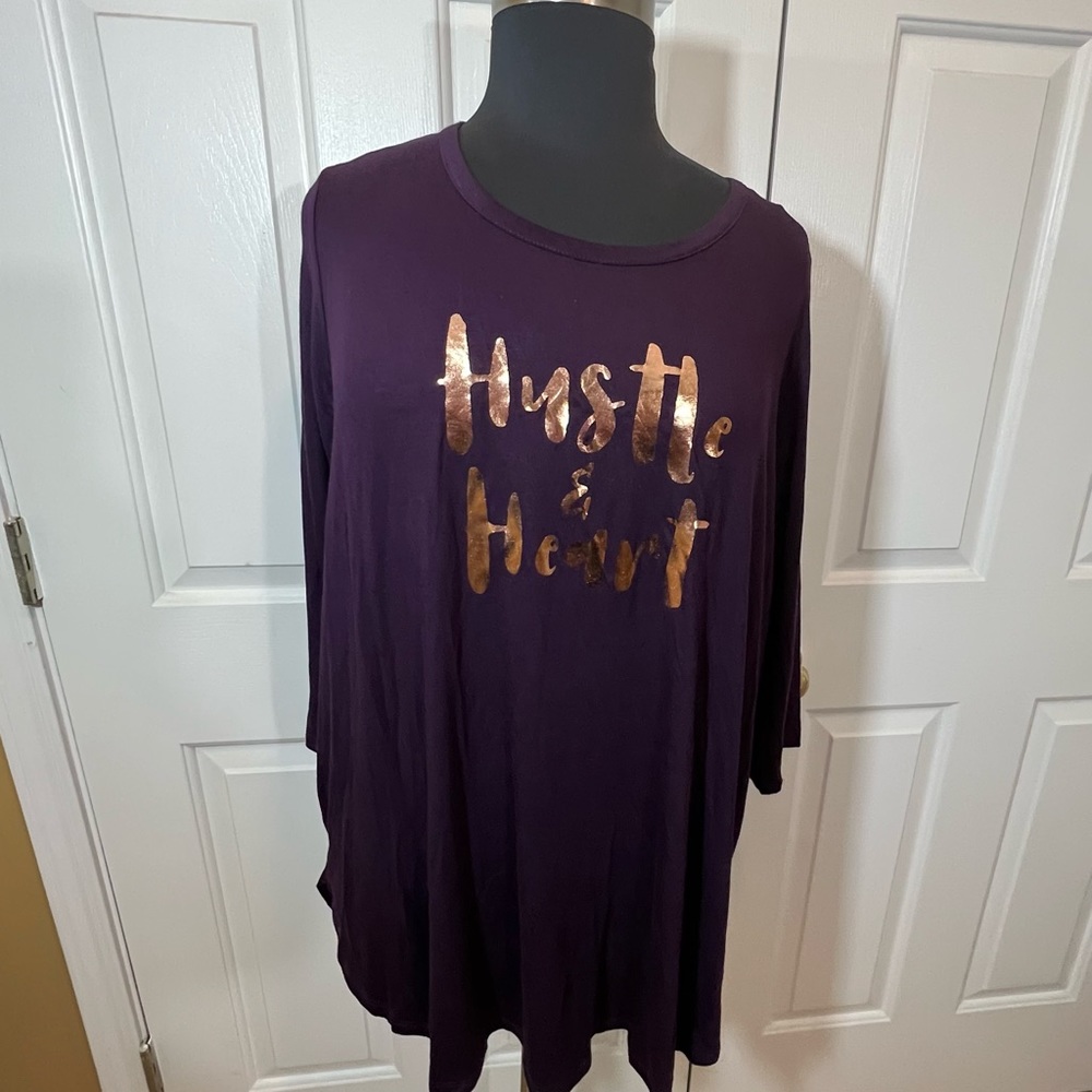 Style & Co. Hustle & Heart Purple Tunic Top Gold Graphic NWT